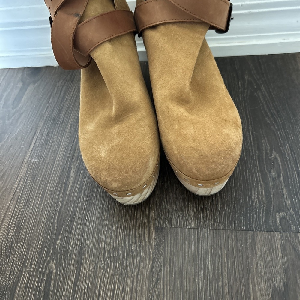 Free People Bungalow Suede Clog Leather Booties Wood Sole Women's Size 38 - Picture 9 of 10